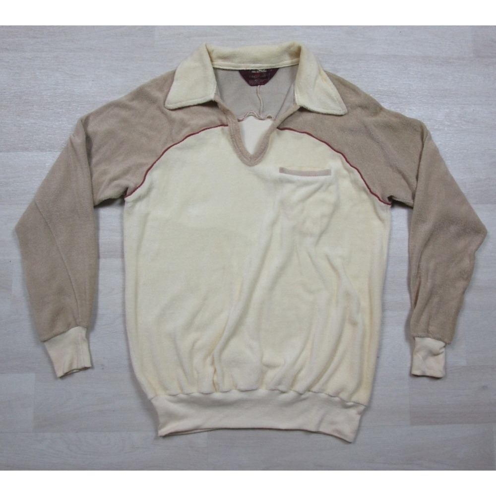 Vintage Kingsport Velour Polo Long Sleeve Terry Cloth Striped Shirt (L) 1970's